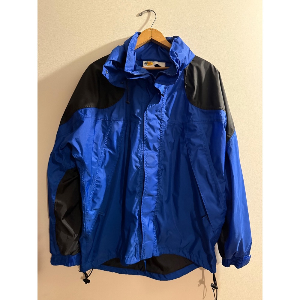 Bass Pro Shops Mens Blue Black Colorblock Windbreaker Jacket Large Full Zip Logo